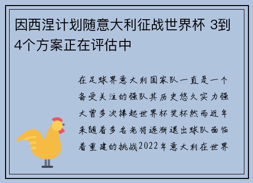 因西涅计划随意大利征战世界杯 3到4个方案正在评估中